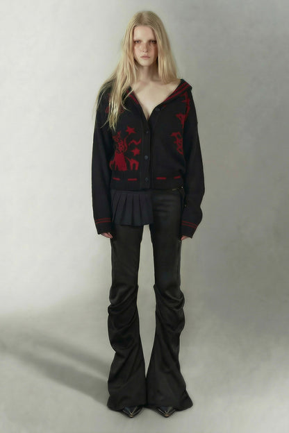 Red Pattern Sailor Hood Cardigan