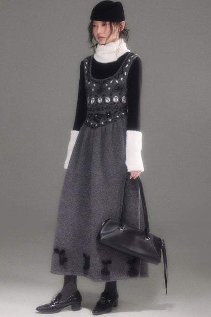 Tulip Bird Fair Isle Jacquard Knit Dress