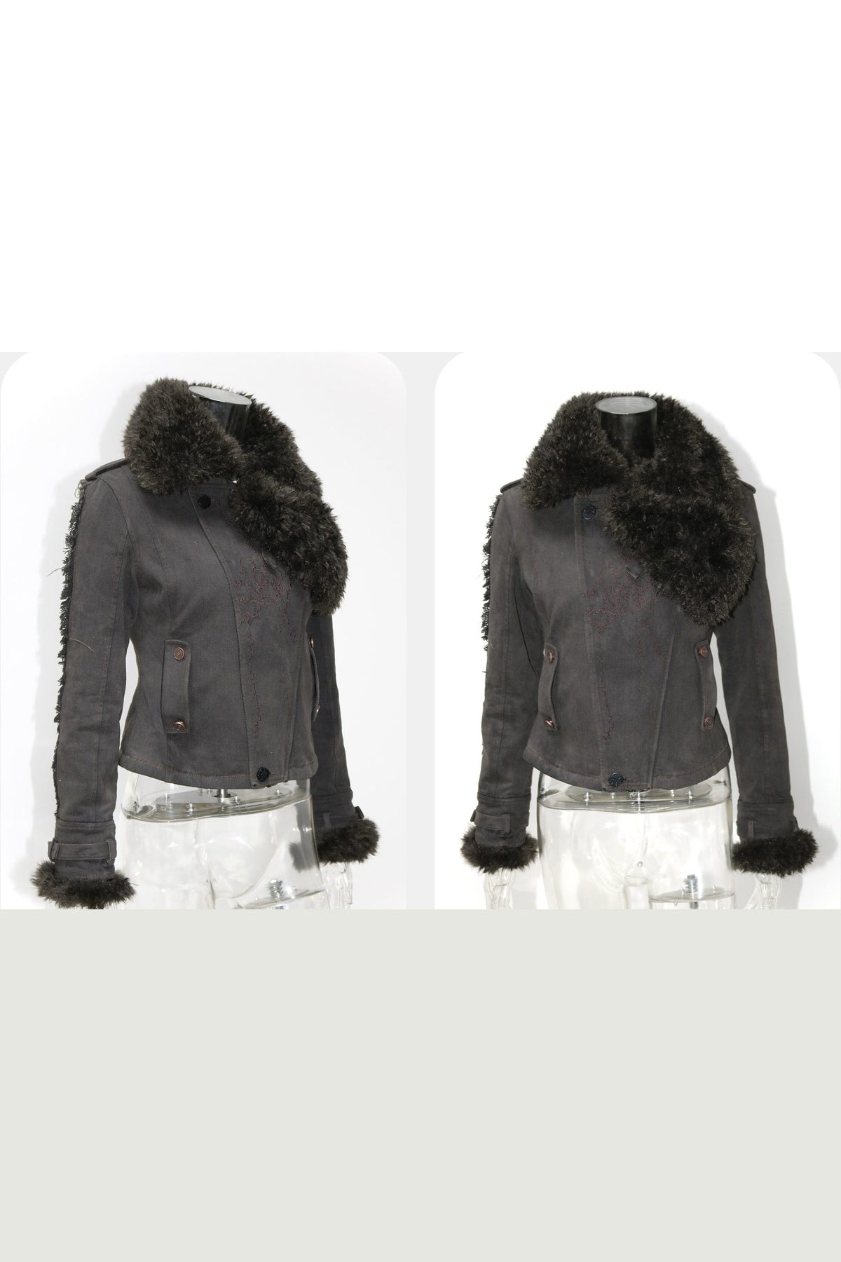 Set aus Jacke mit Used-Optik und Pelzkragen und kurzem Rock