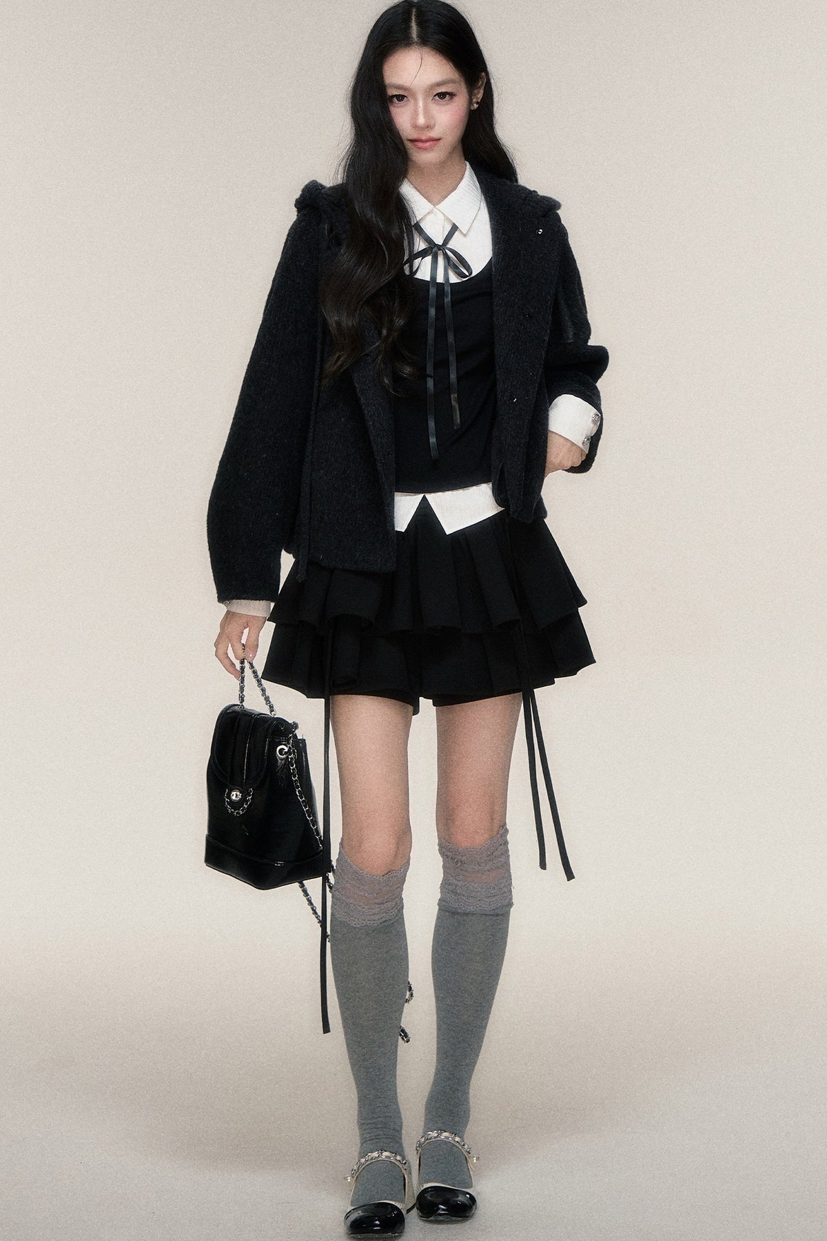 Lace-Up Color-Block T-Shirt and Skirt Set-Up