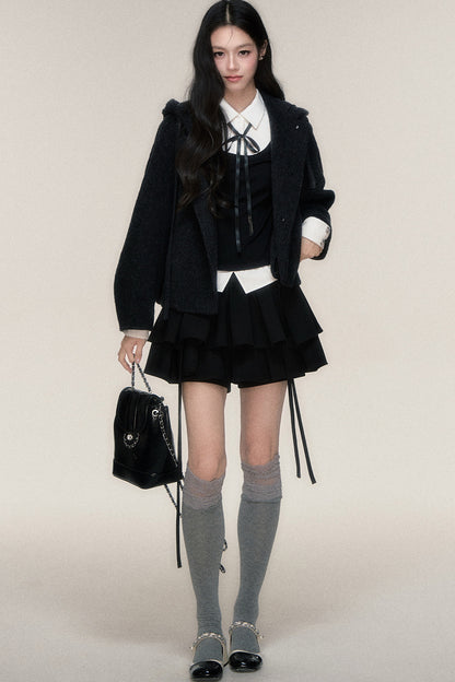 Lace-Up Color-Block T-Shirt and Skirt Set-Up