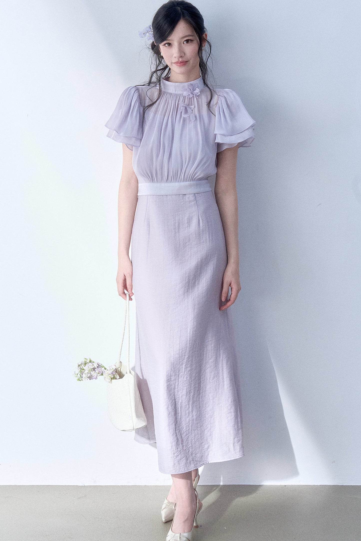 Floral Petal Flutter Sleeve Top Set-Up