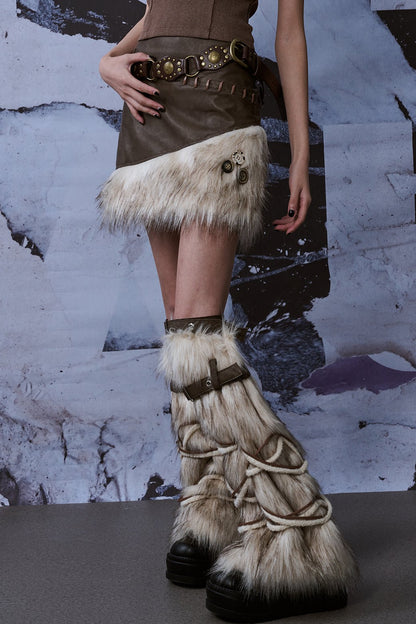 Y2K Sock-Style Fur Patchwork Leg Warmers