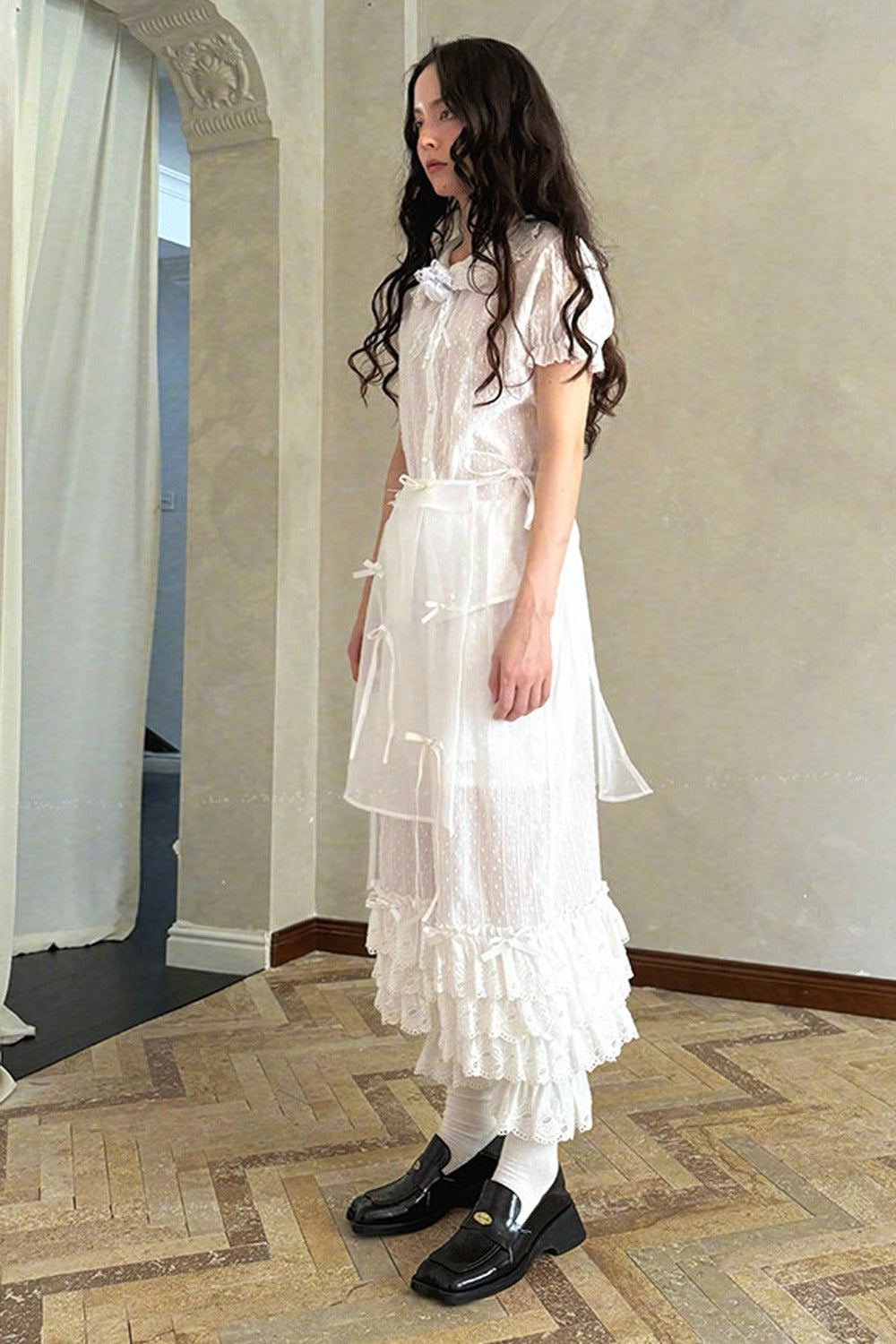 Transparent Doll Print Bowknot Apron Skirt
