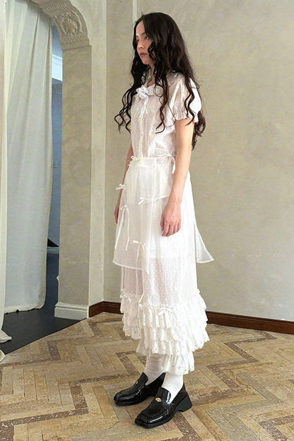 Transparent Doll Print Bowknot Apron Skirt