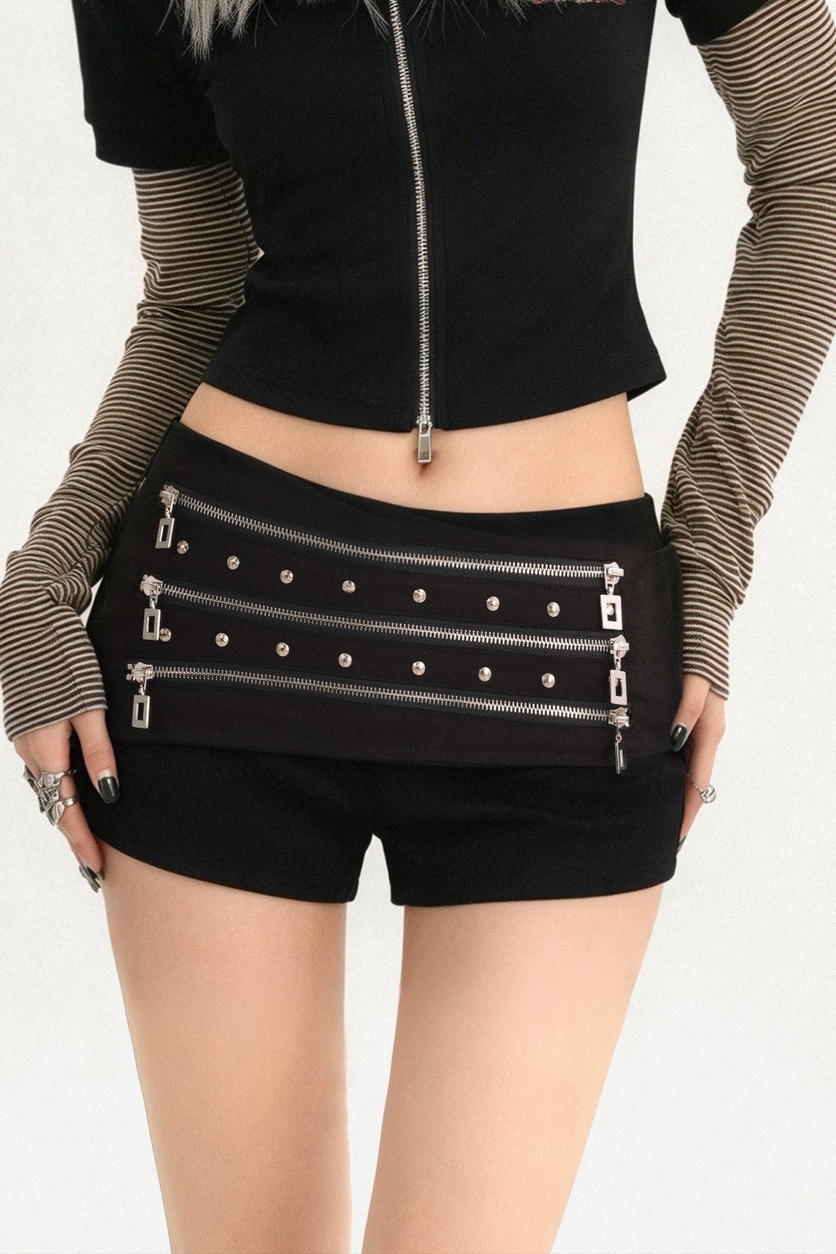 Triple Metal Zipper Punk Shorts