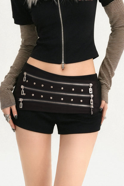 Triple Metal Zipper Punk Shorts