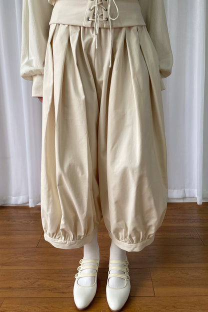 Beige Wide-Leg Lantern Pants