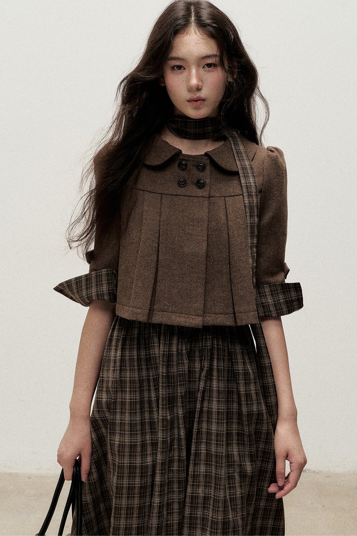 Retro Woolen Pleated Short Jacket