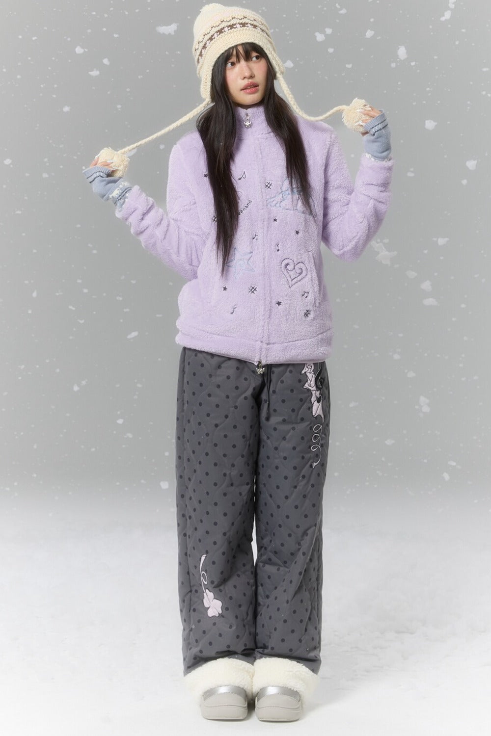 Embroidered Plush Fleece Coat