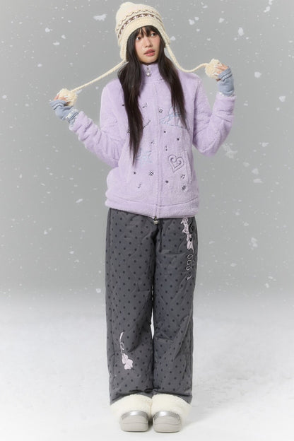 Embroidered Plush Fleece Coat