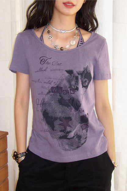 Retro Cat Print T-Shirt