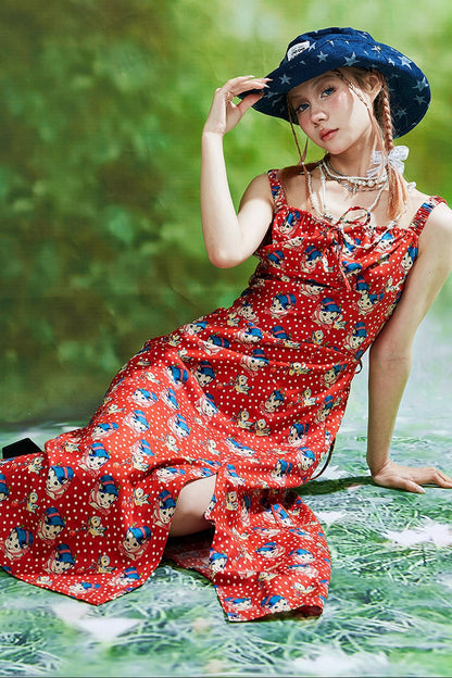 Showa Retro Red Long Dress