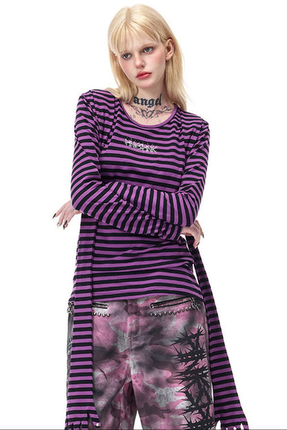 Striped Rivet Glove Sleeve Top