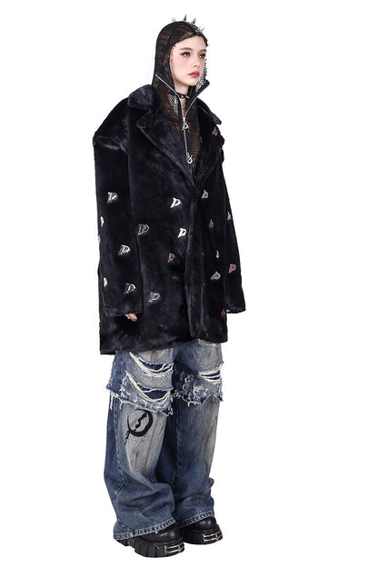 Rivet Hooded Mesh Patch Embroidery Jacket