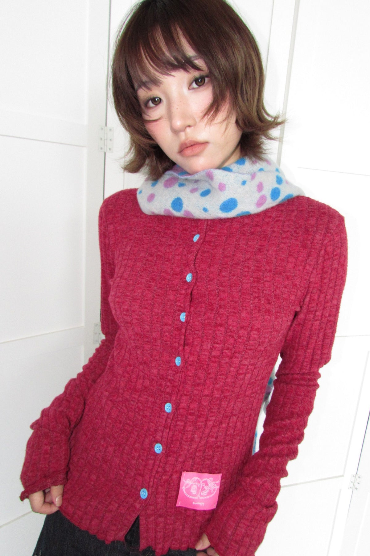 Candy-Colored Ribbed Versatile Button-Up Top