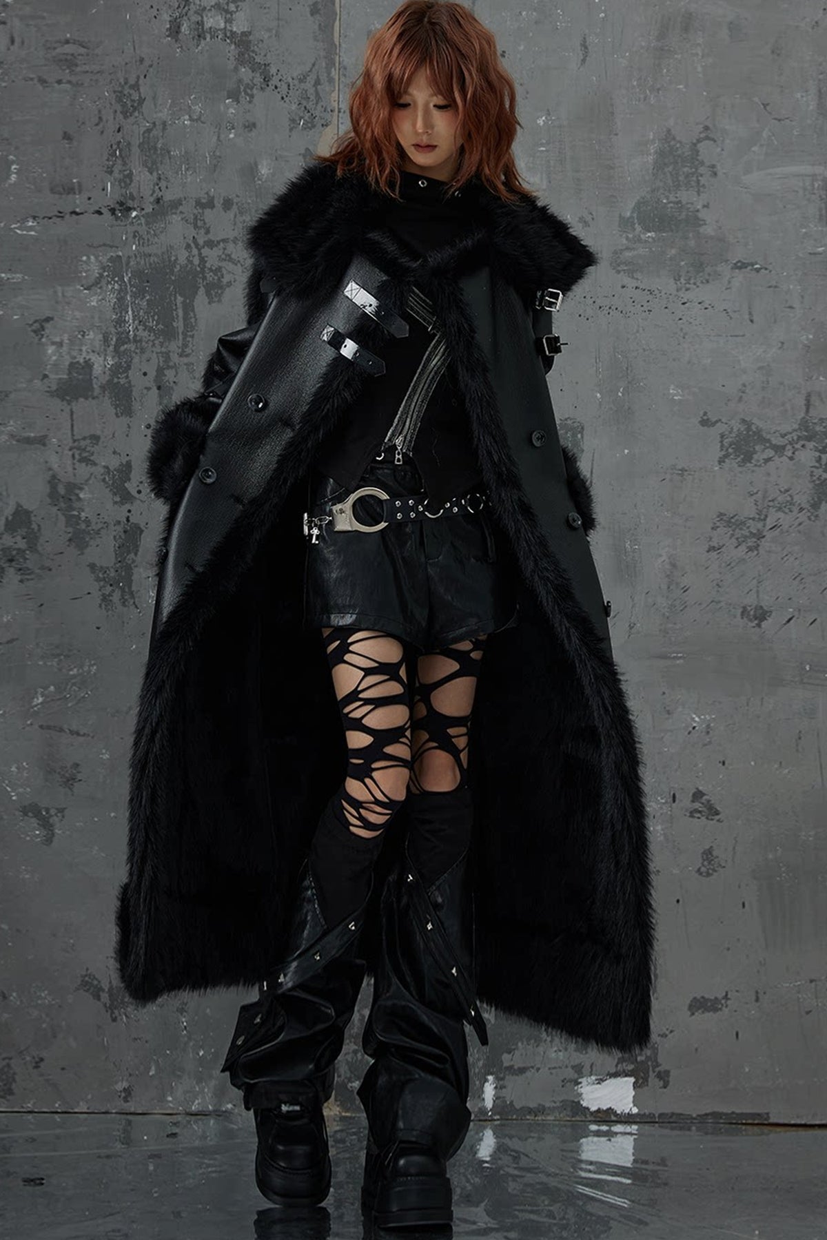 Dark Punk Heavy Industry Faux Fur Coat