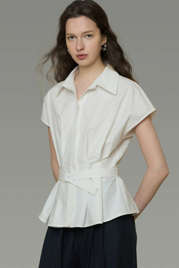Elegant Pleated Short-Sleeved Shirt
