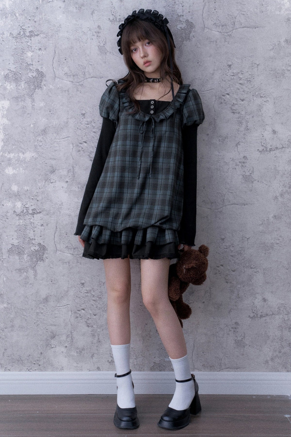 Blue Black Plaid Babydoll Dress