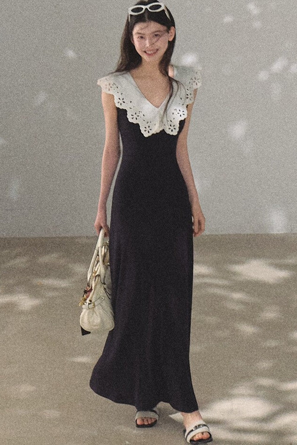 Robe en coton sans manches dos nu à ombre d’arbre