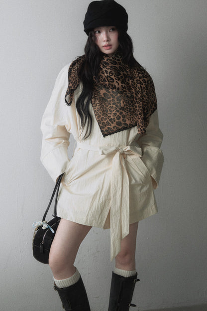 Light Yellow Belted Short Trench Coat