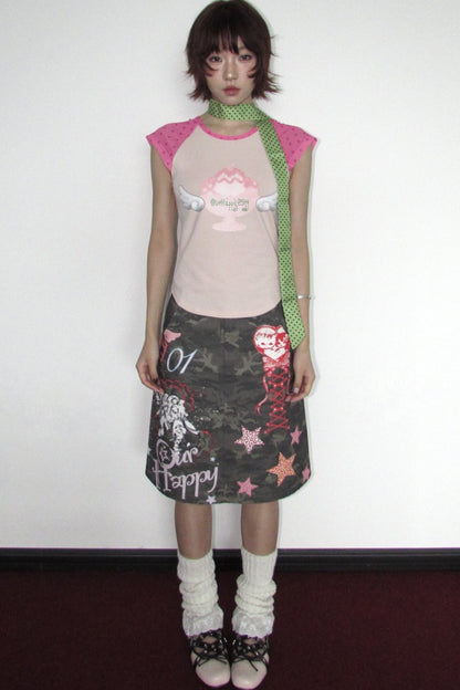 Graffiti Camouflage Midi Skirt