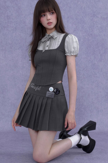 Faux Fishbone Puff Sleeve Top Set-Up