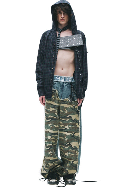 Hooded Distressed Shirt with Rivets