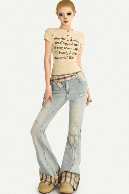 Schmales T-Shirt im koreanischen Stil mit Schriftprint