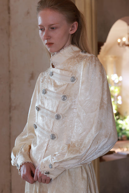Beige Lace Stand Collar Jacket