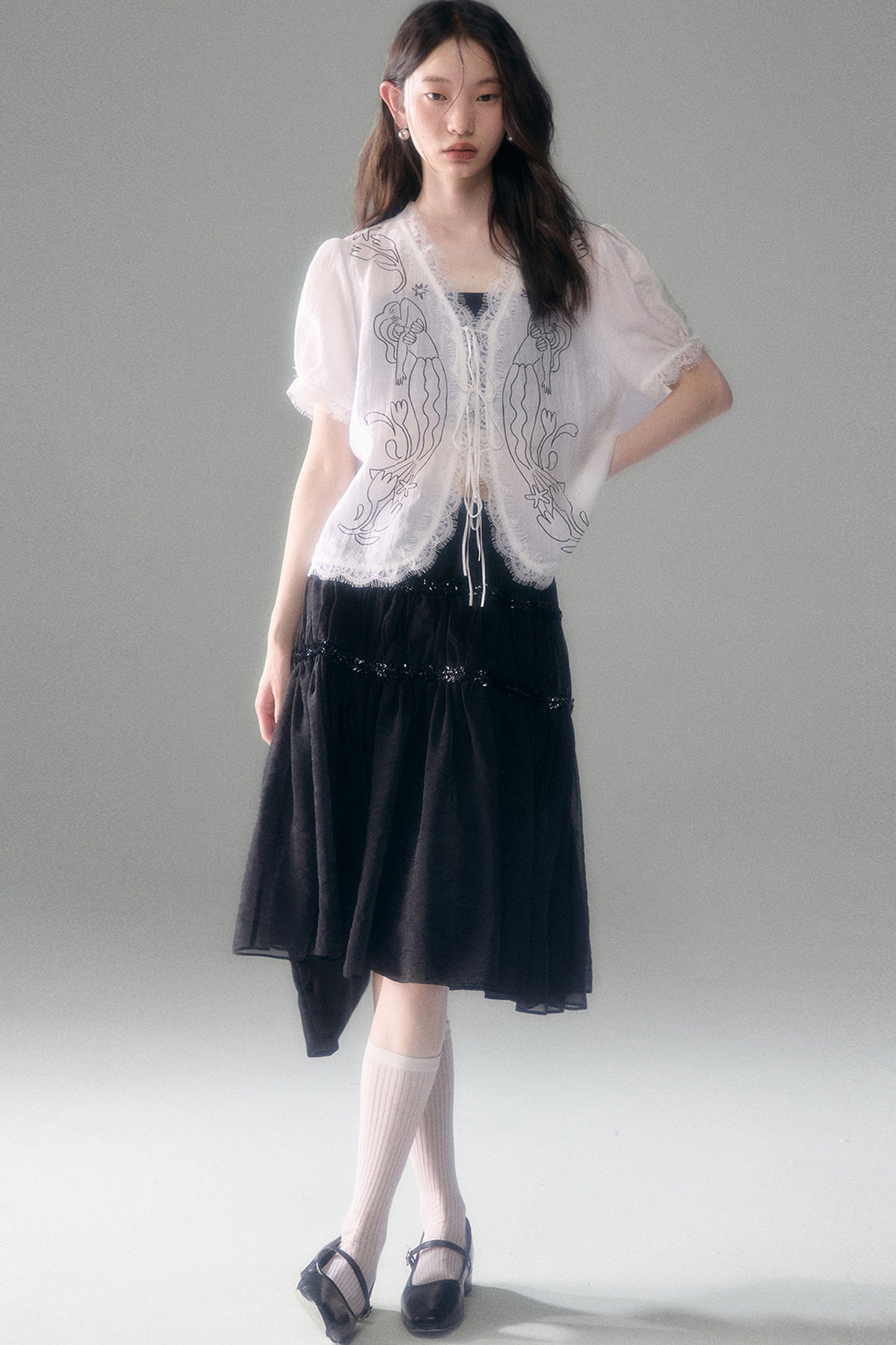 Mermaid Print Tencel Linen Short-Sleeve Shirt