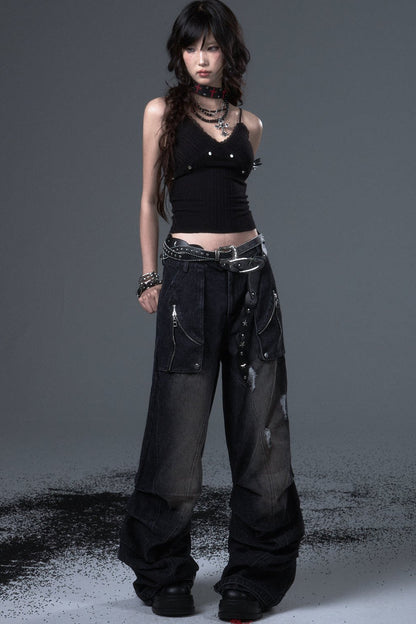 Wide Leg Washed Scimitar Jeans