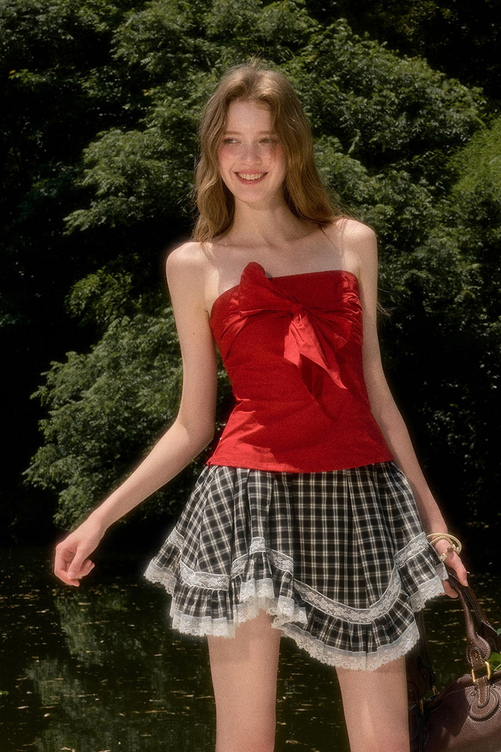 White Plaid Lace Skirt