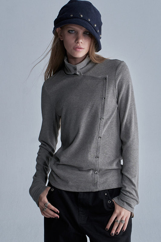 Diagonal Placket Long Sleeve Tee