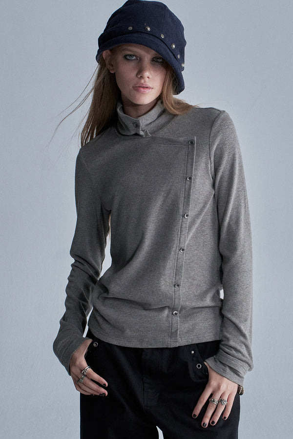Diagonal Placket Long Sleeve Tee