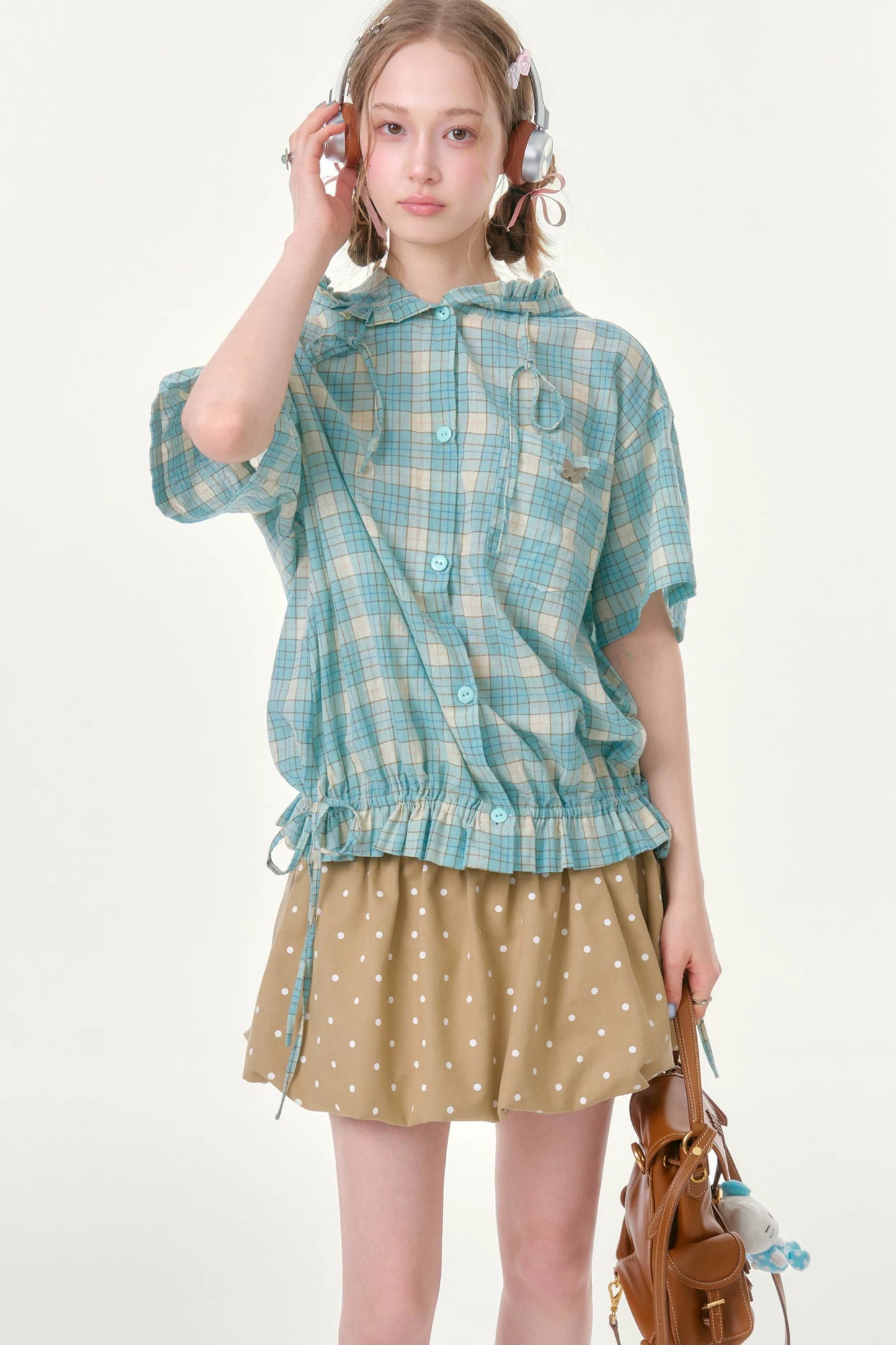 Sea Salt Plaid Hooded Blouse