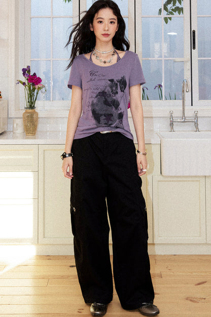 Retro Cat Print T-Shirt