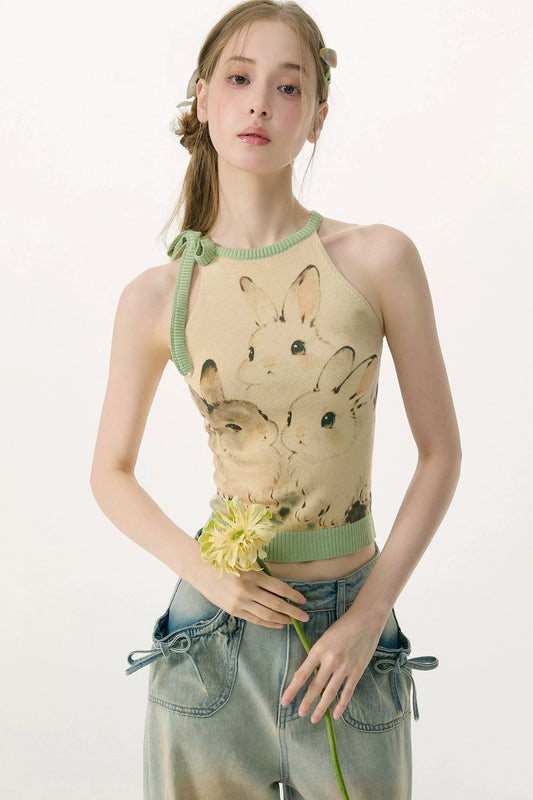 Rabbit Shadow Knitted Halter Top