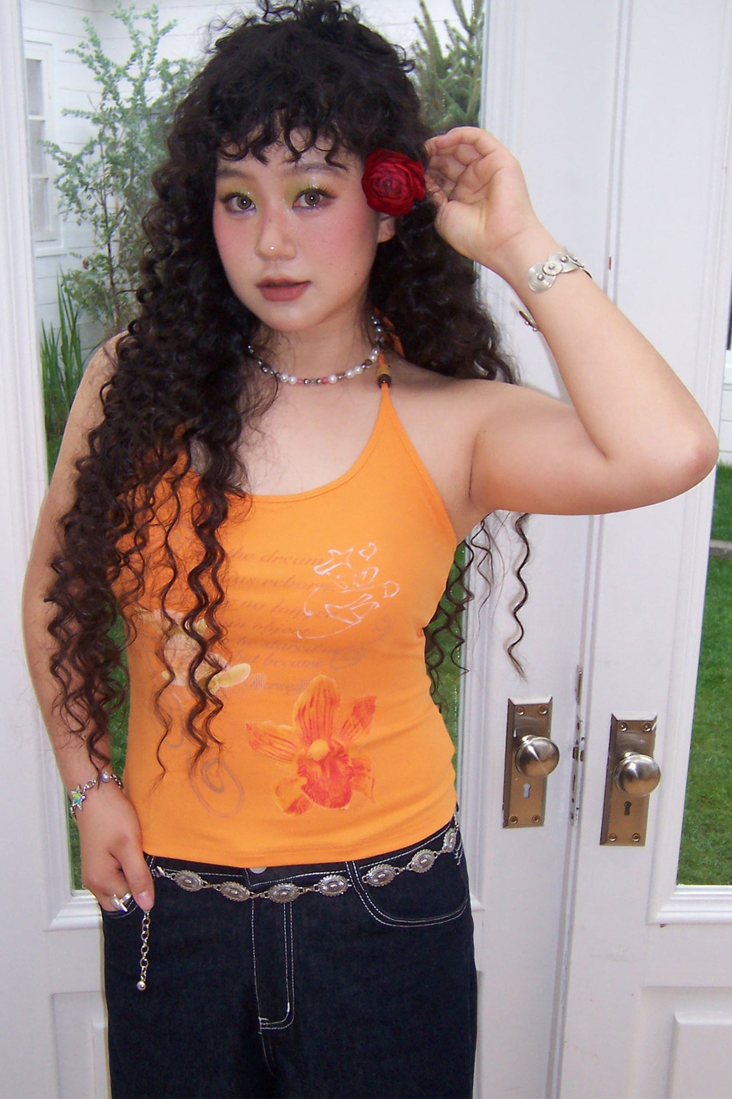 Colorful Floral Beaded Halter Top