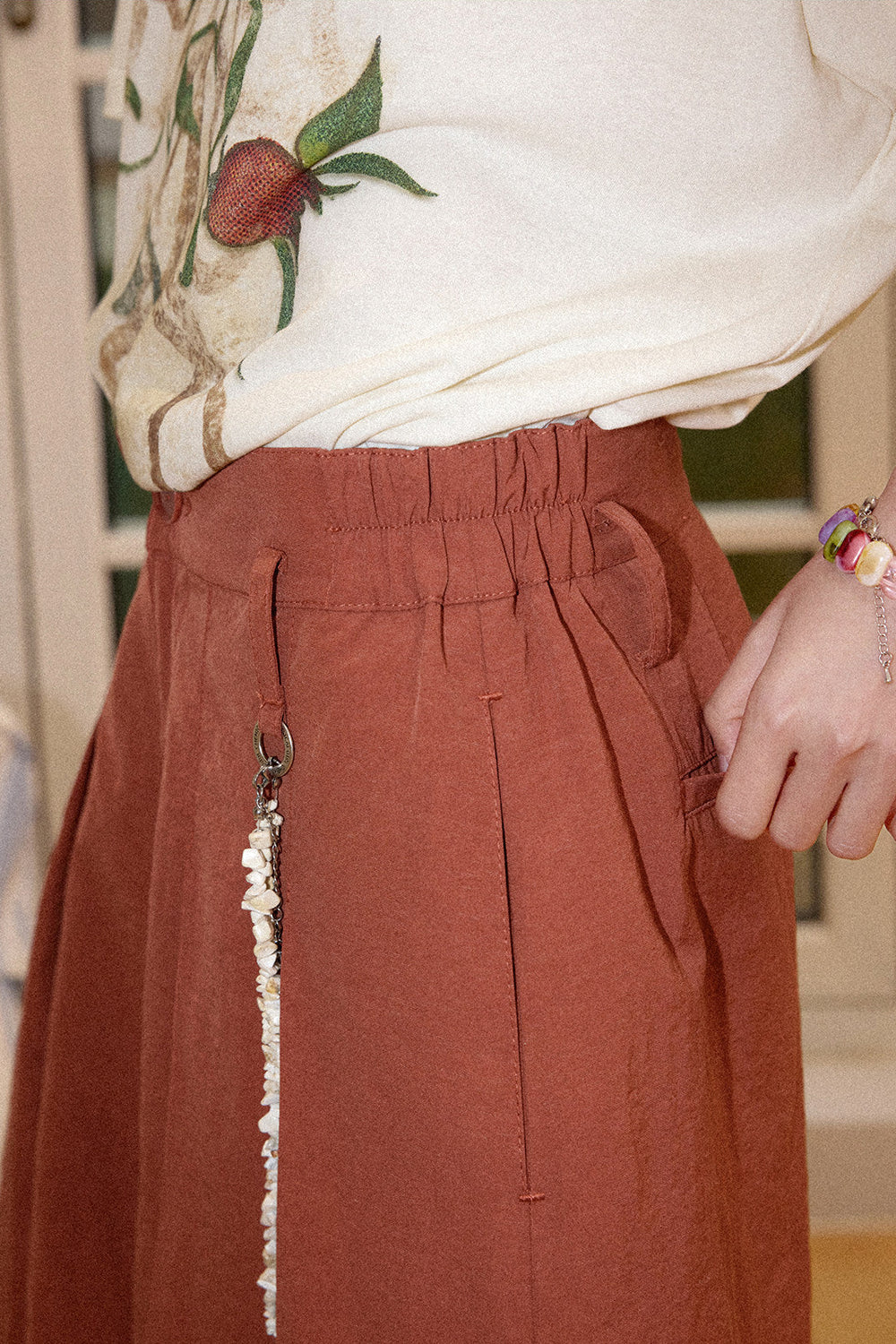 Mid-Length A-Line Pleated Skirt Pants