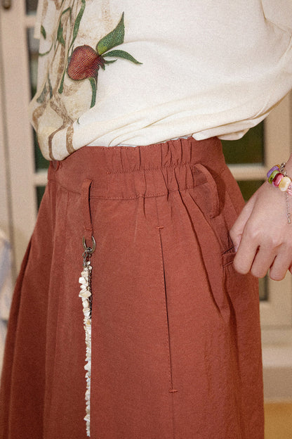 Mid-Length A-Line Pleated Skirt Pants