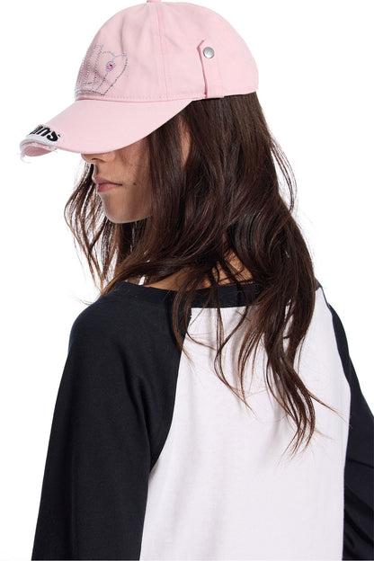 Frayed Buckle Rhinestone Duckbill Cap