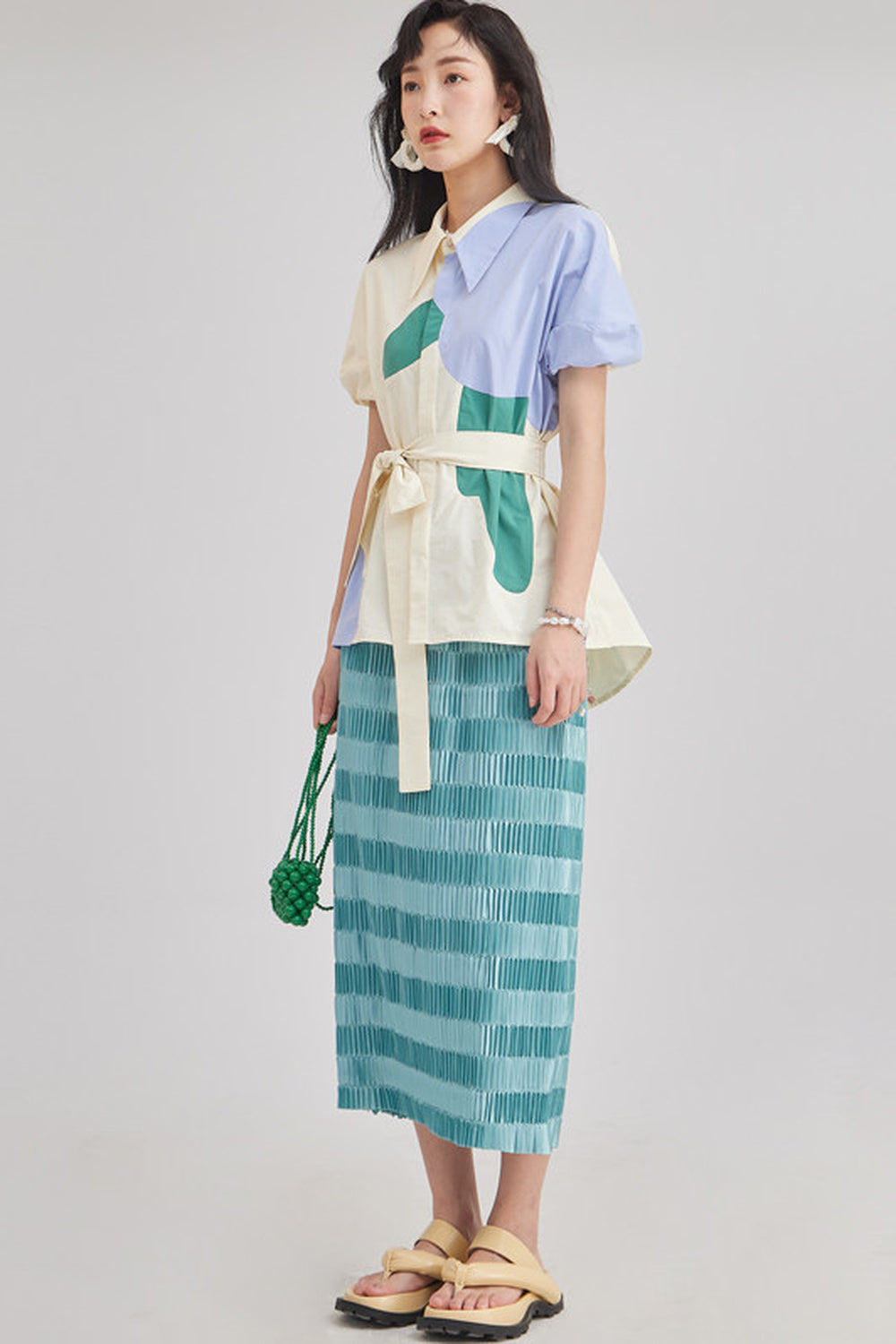 Gradient Pleated Elastic Waist Skirt