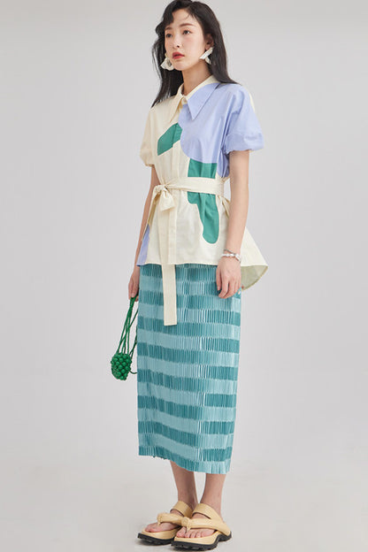 Gradient Pleated Elastic Waist Skirt