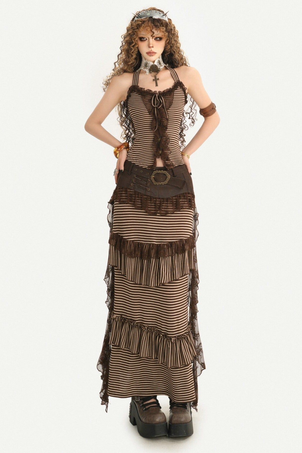 Striped Halter Camisole and Skirt Set-Up