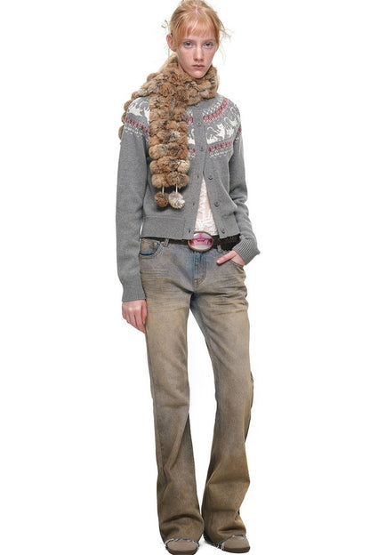 Cardigan jacquard con motivo a isole Fair Isle e gatti