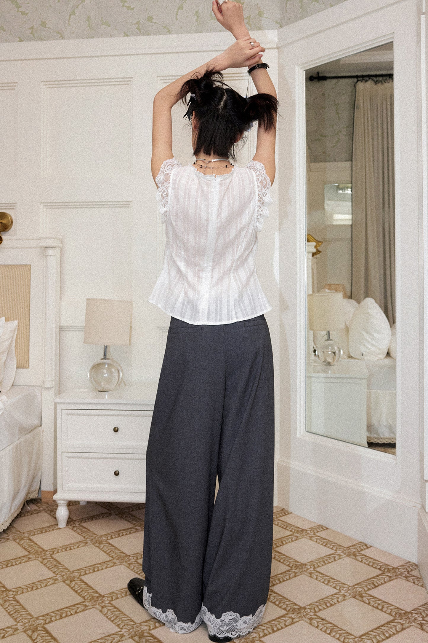 Gray Edge Lace Trim Trousers