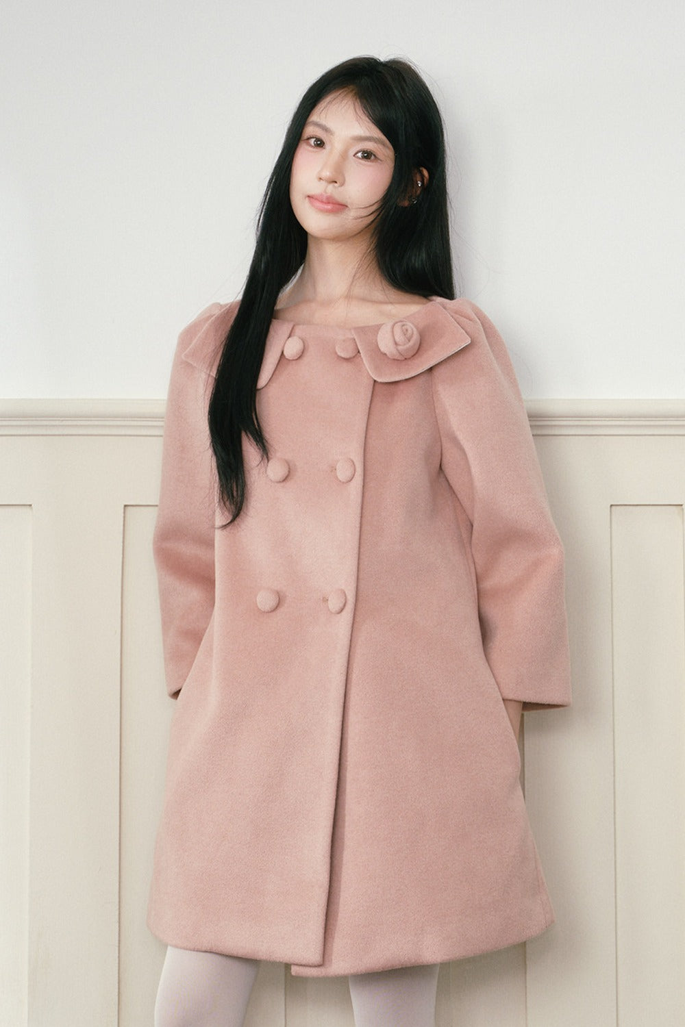 Double-Breasted Three-Quarter Sleeve Coat