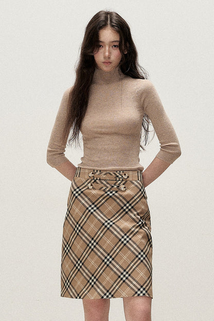 Milk Brown Plaid Napoleon Button Skirt