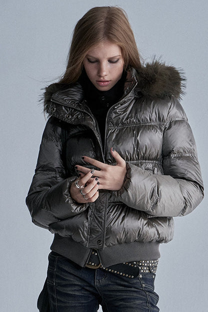 Silver Foil Fur Collar Jacket